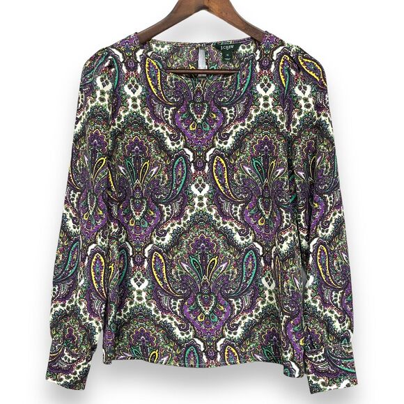 J. Crew Factory Blouse Size‎ XS Multicolor Paisley Boho Long Sleeve Lightweight - Picture 1 of 14